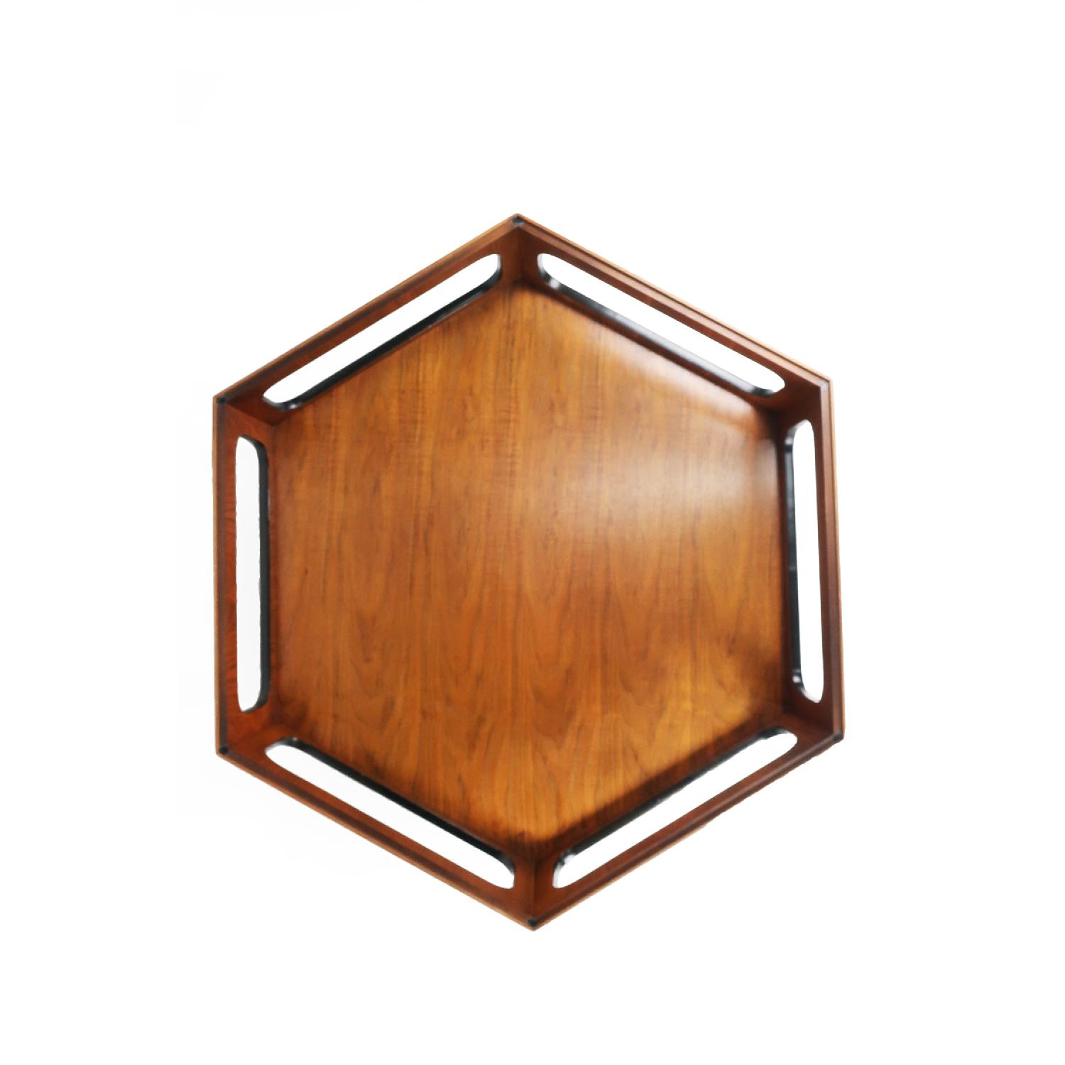 Lane Walnut & Smoked Glass Hexagonal Coffee Table - image-2
