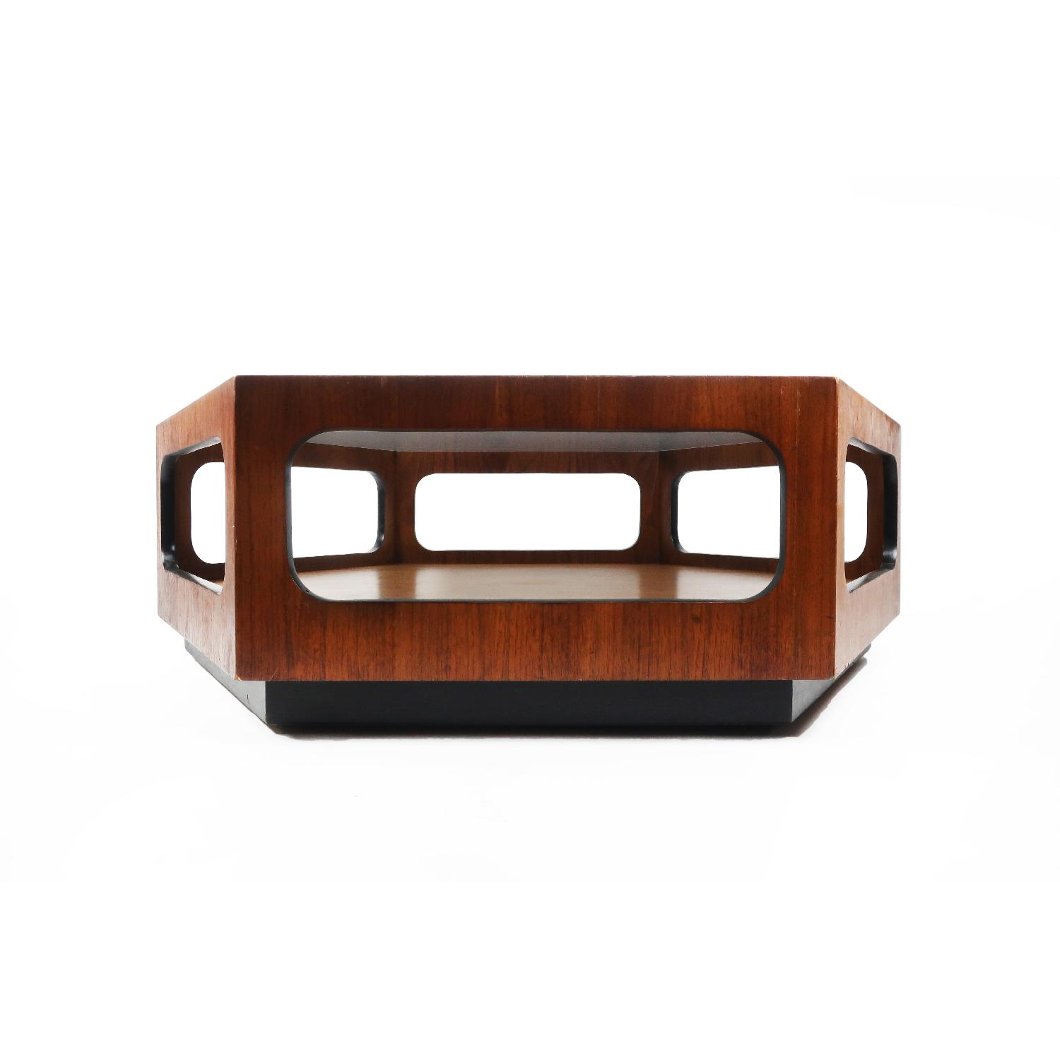 Lane Walnut & Smoked Glass Hexagonal Coffee Table - image-5