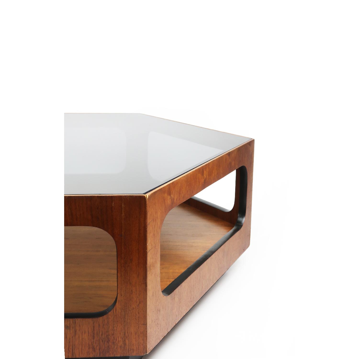 Lane Walnut & Smoked Glass Hexagonal Coffee Table - image-6