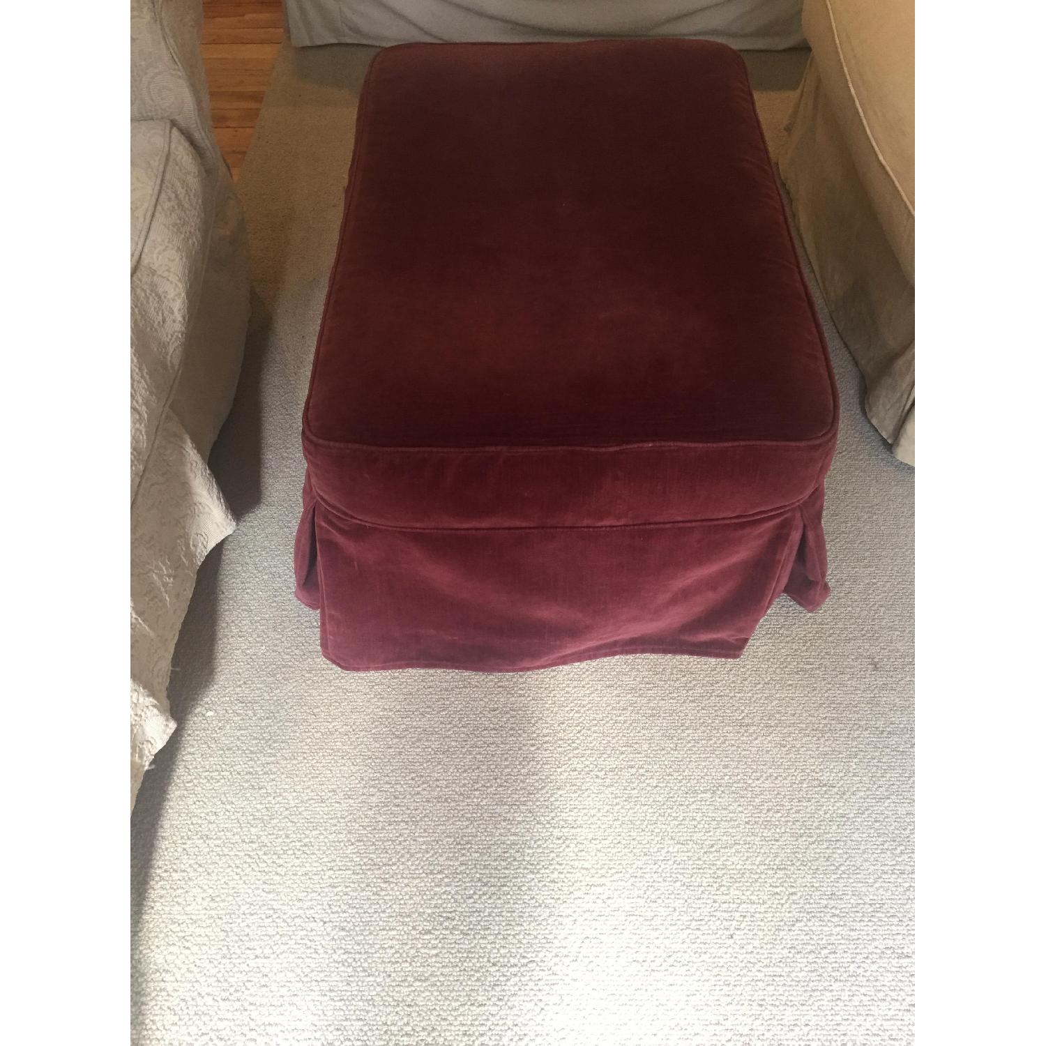 Pottery Barn Maroon Velvet Ottoman - image-1