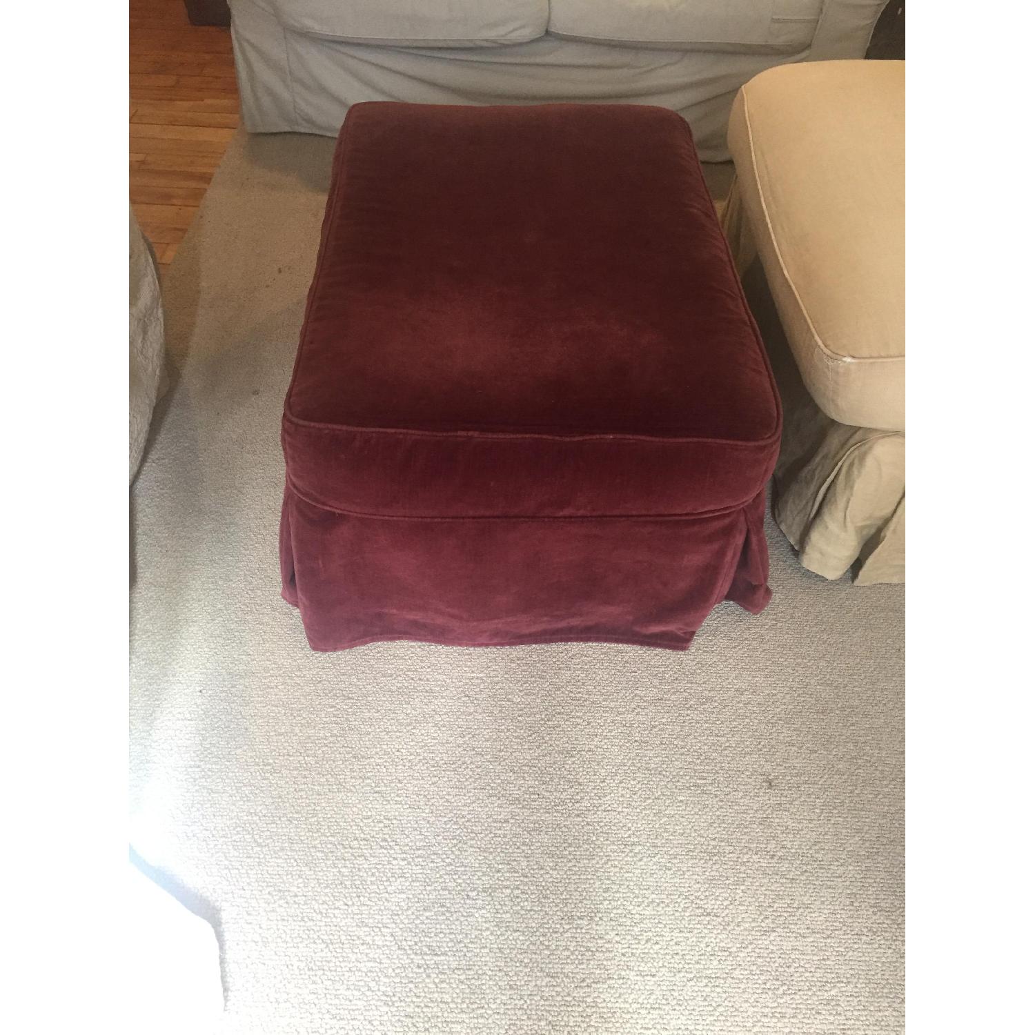 Pottery Barn Maroon Velvet Ottoman - image-3