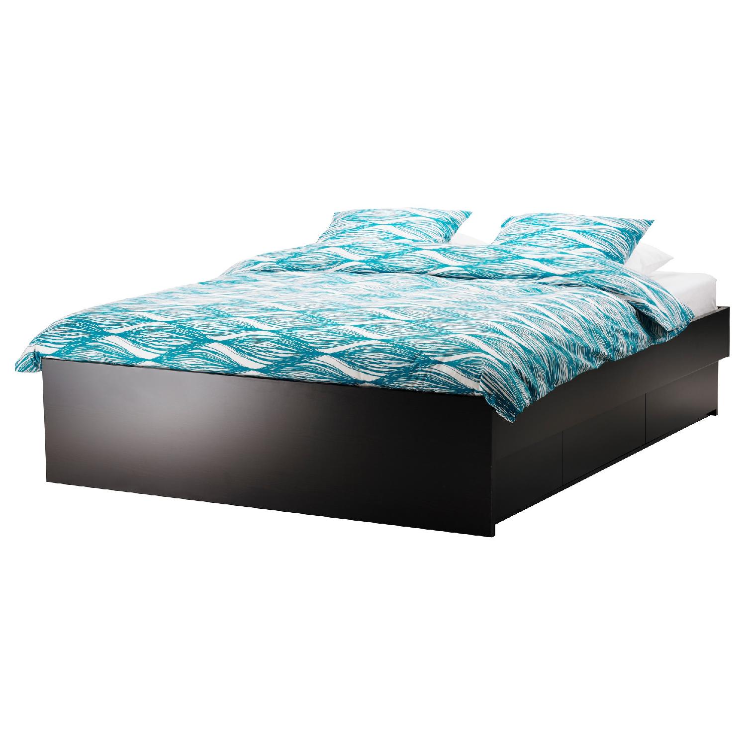 Ikea Oppdal Queen Bed w/ 4 Storage Drawers AptDeco