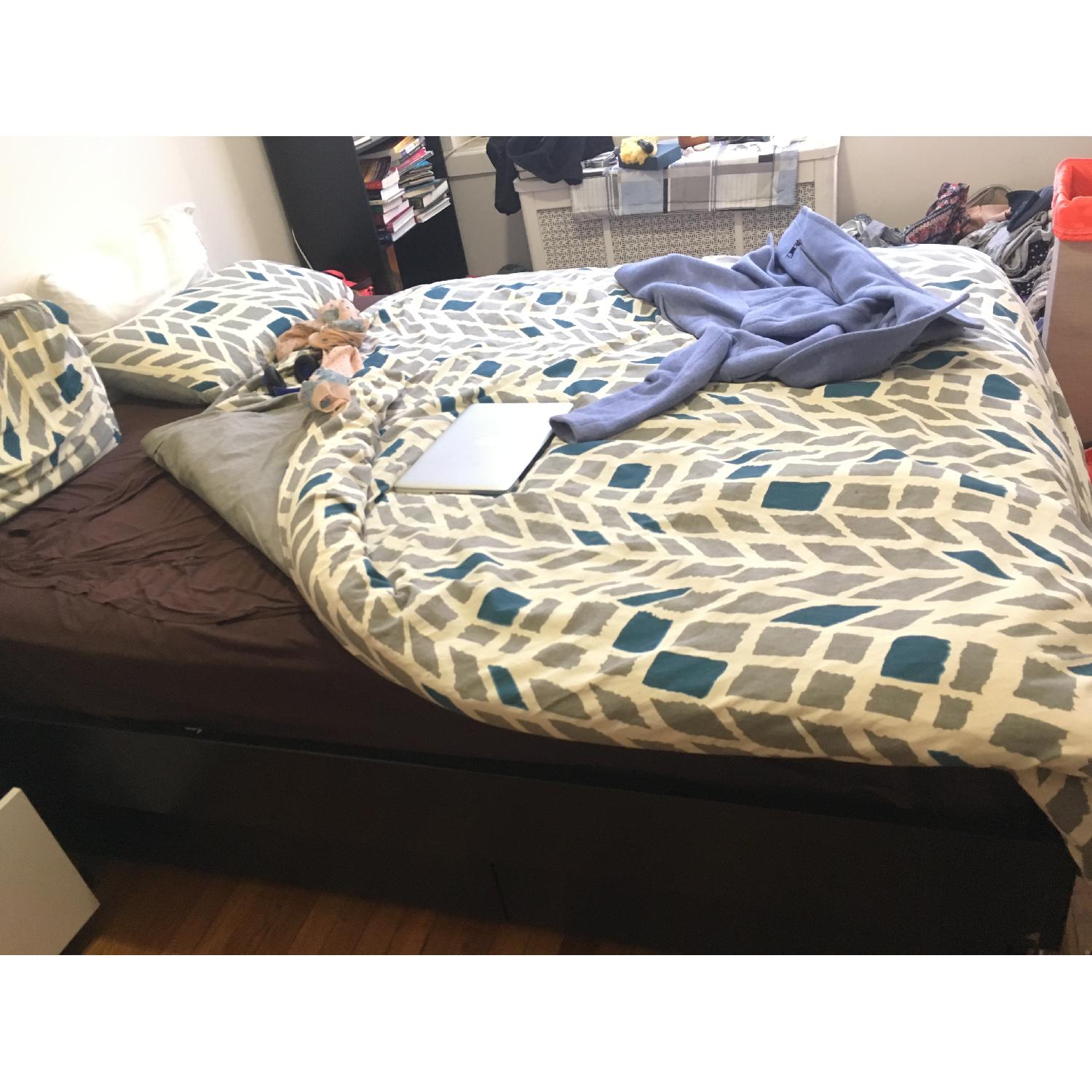 Ikea Oppdal Queen Bed w/ 4 Storage Drawers AptDeco