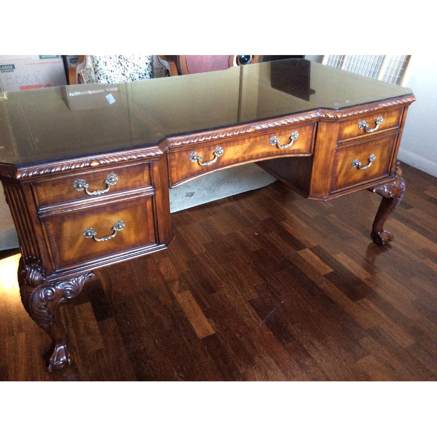 Lloyd Buxton Flame Mahogany Leather Top Executive Desk - image-4