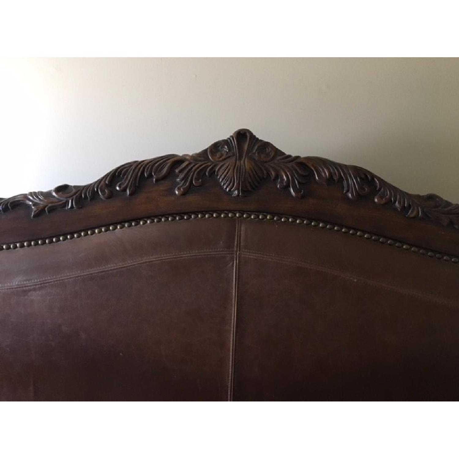 Raymour & Flanigan King Size Wood & Leather Sleigh Bed - image-3