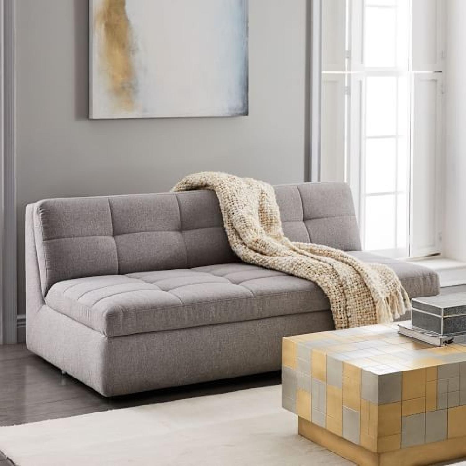 West elm ウエストエルム スエード調ソファ☆1人掛け Stuart Sling Ottoman, Chenille & Leather | West Elm