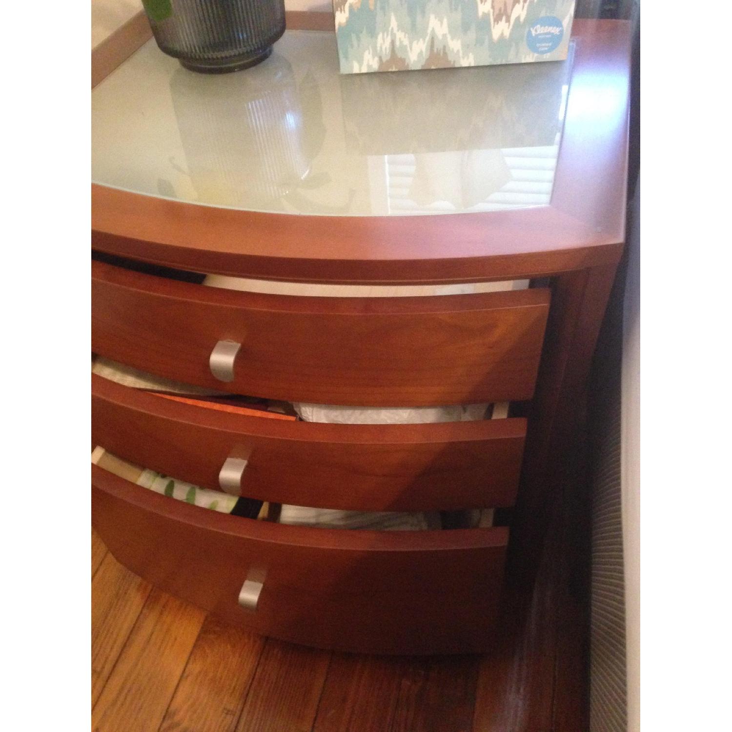 Modern Wood & Frosted Glass Top 3-Drawer Nightstand - image-2