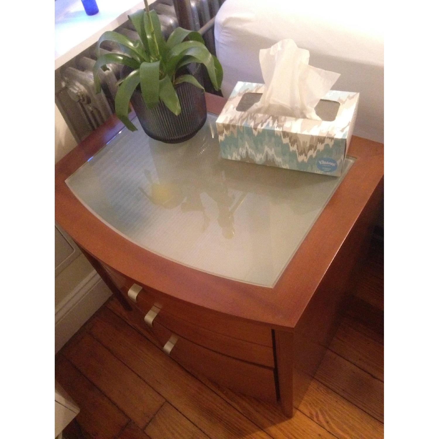 Modern Wood & Frosted Glass Top 3-Drawer Nightstand - image-4