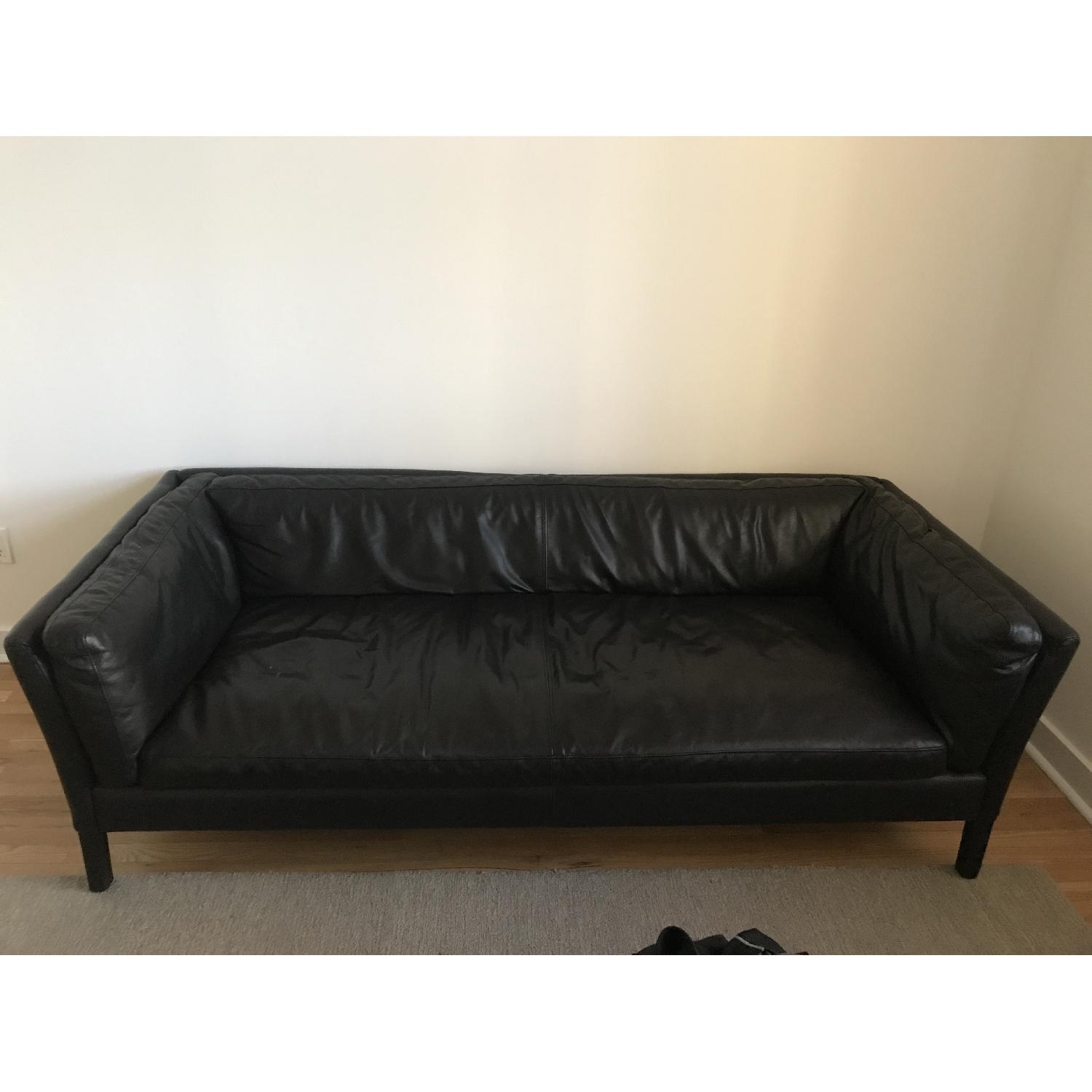 Restoration Hardware Sorensen Black Leather Sofa - image-1
