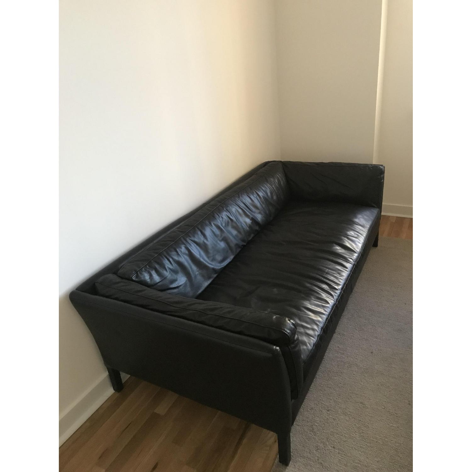 Restoration Hardware Sorensen Black Leather Sofa - image-2