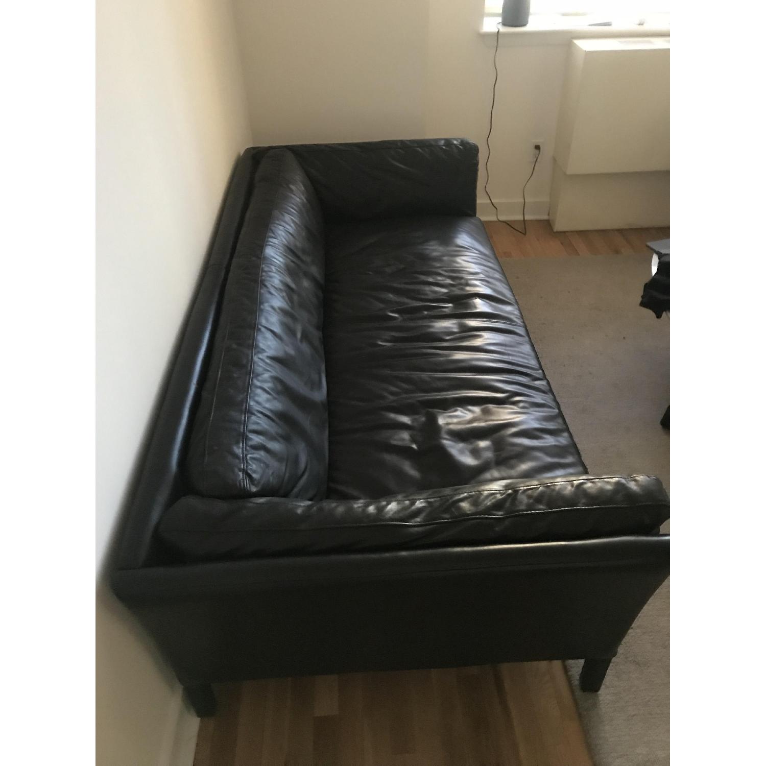 Restoration Hardware Sorensen Black Leather Sofa - image-3