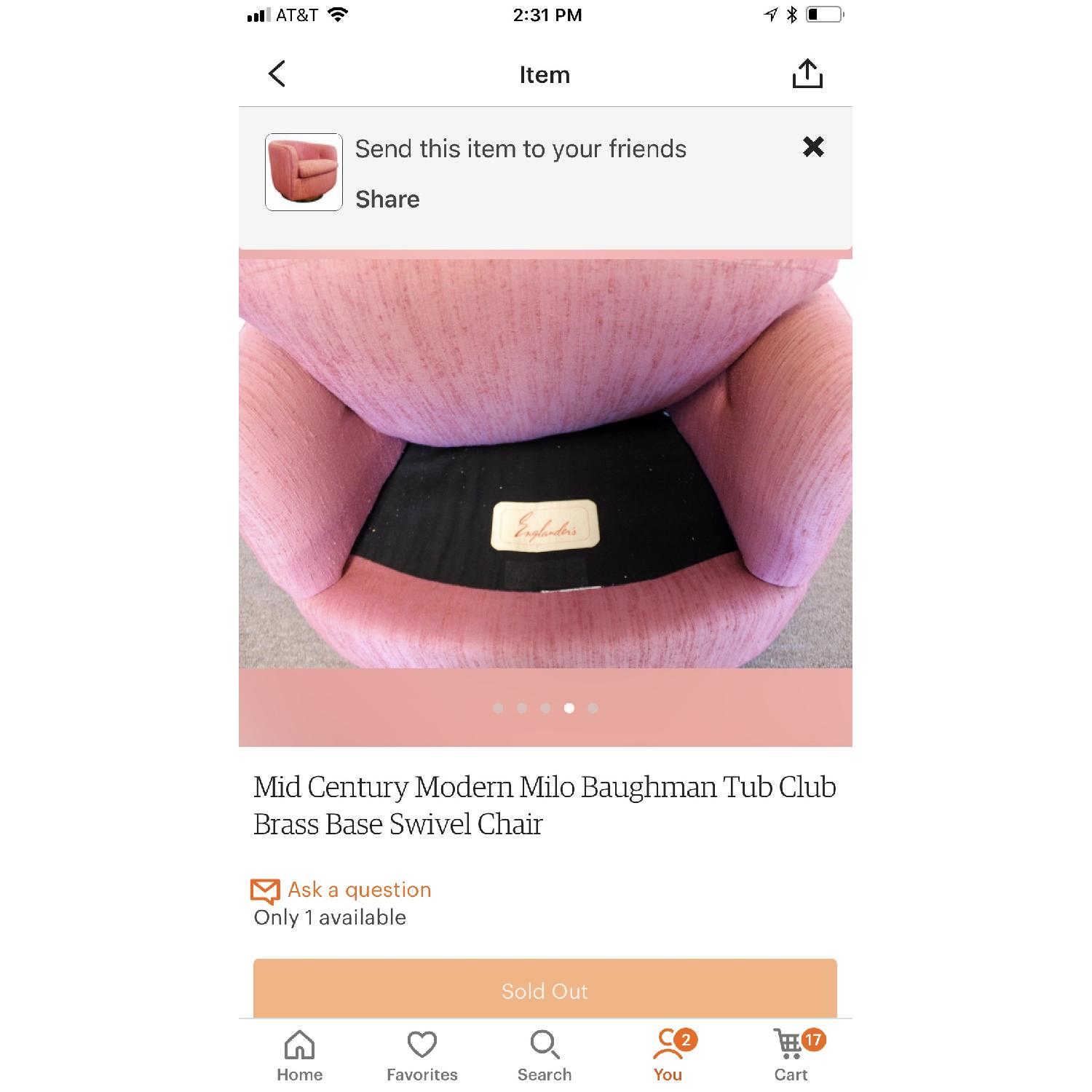 Vintage Milo Baughman Mid Century Pink Tufted Swivel Chair - image-1