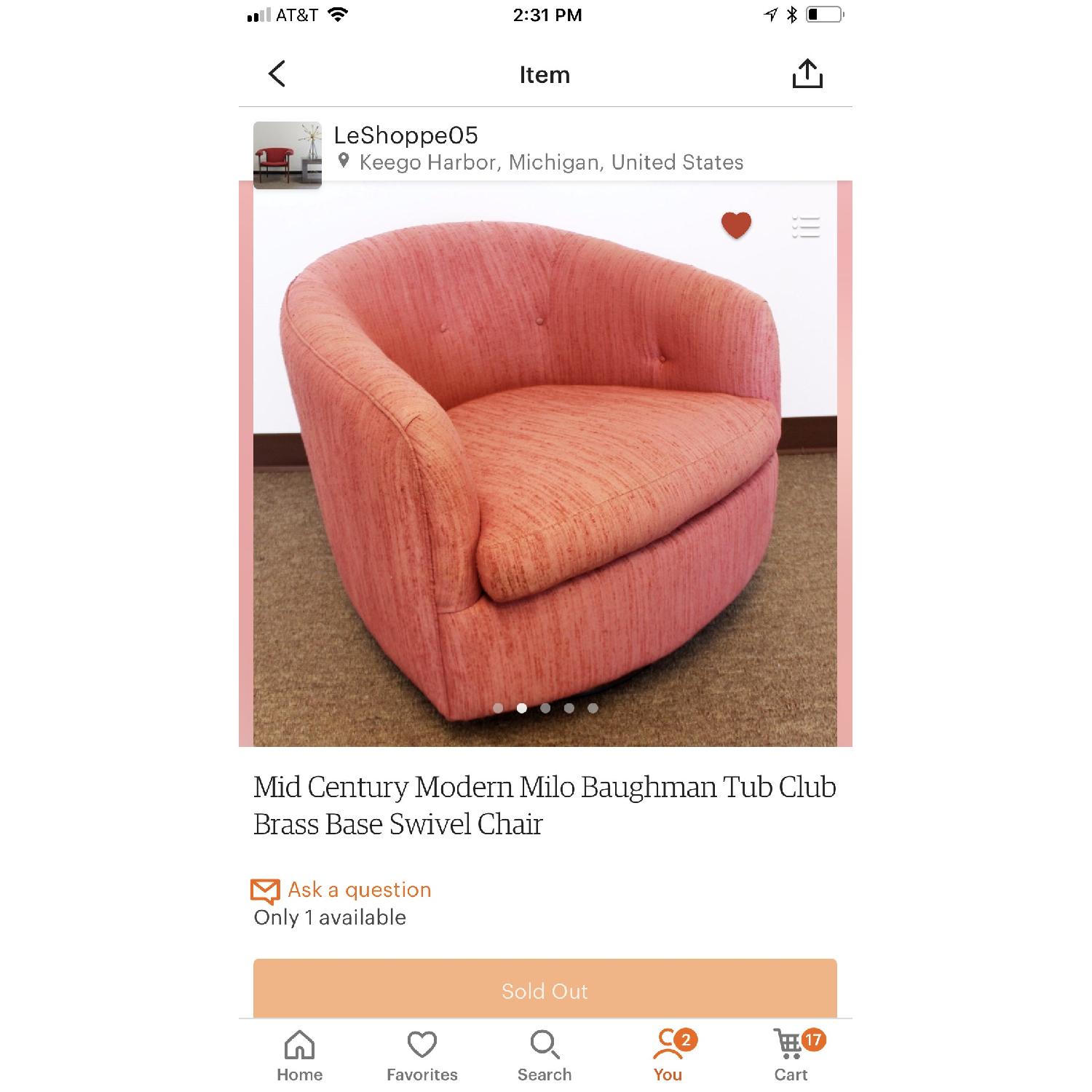 Vintage Milo Baughman Mid Century Pink Tufted Swivel Chair - image-2