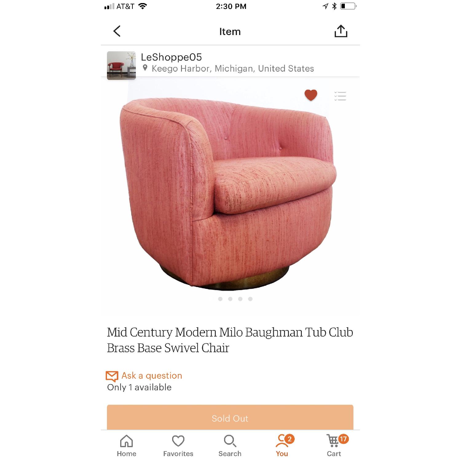 Vintage Milo Baughman Mid Century Pink Tufted Swivel Chair - image-3
