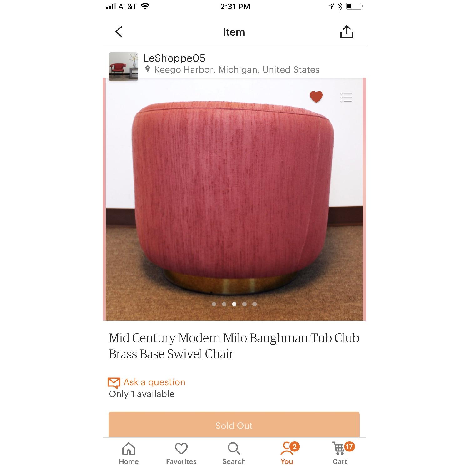Vintage Milo Baughman Mid Century Pink Tufted Swivel Chair - image-4