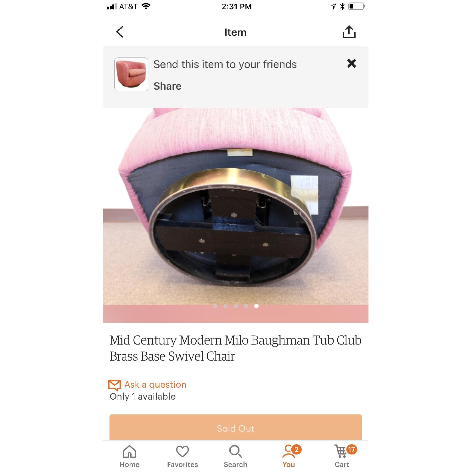 Vintage Milo Baughman Mid Century Pink Tufted Swivel Chair - image-5