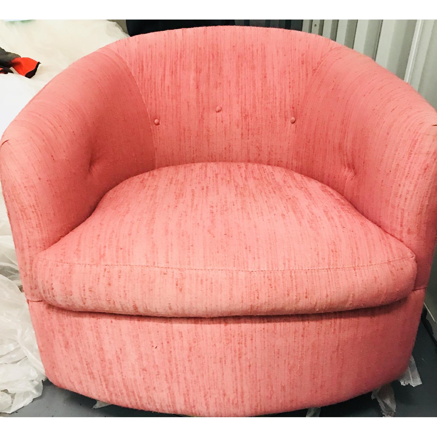 Vintage Milo Baughman Mid Century Pink Tufted Swivel Chair - image-6