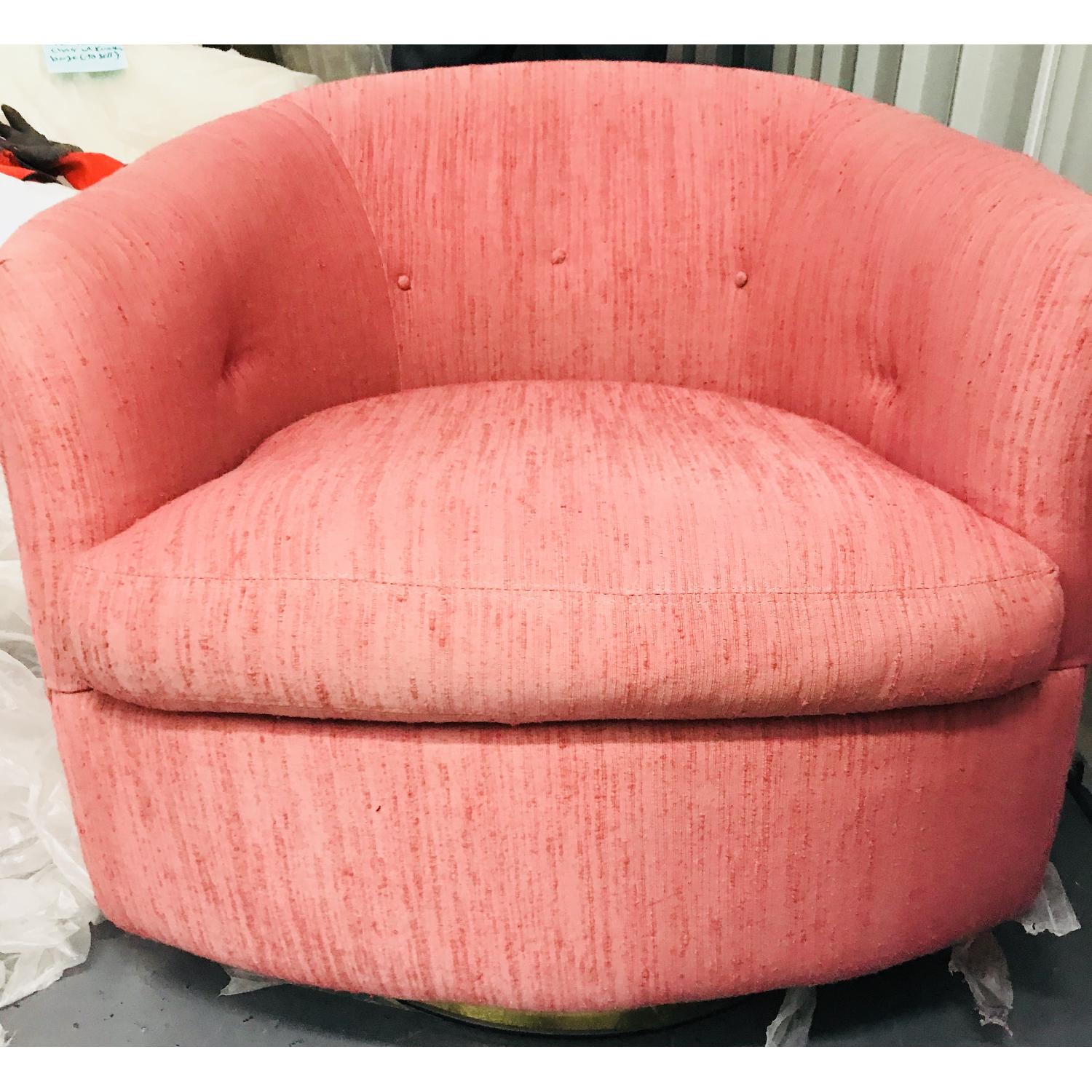 Vintage Milo Baughman Mid Century Pink Tufted Swivel Chair - image-7