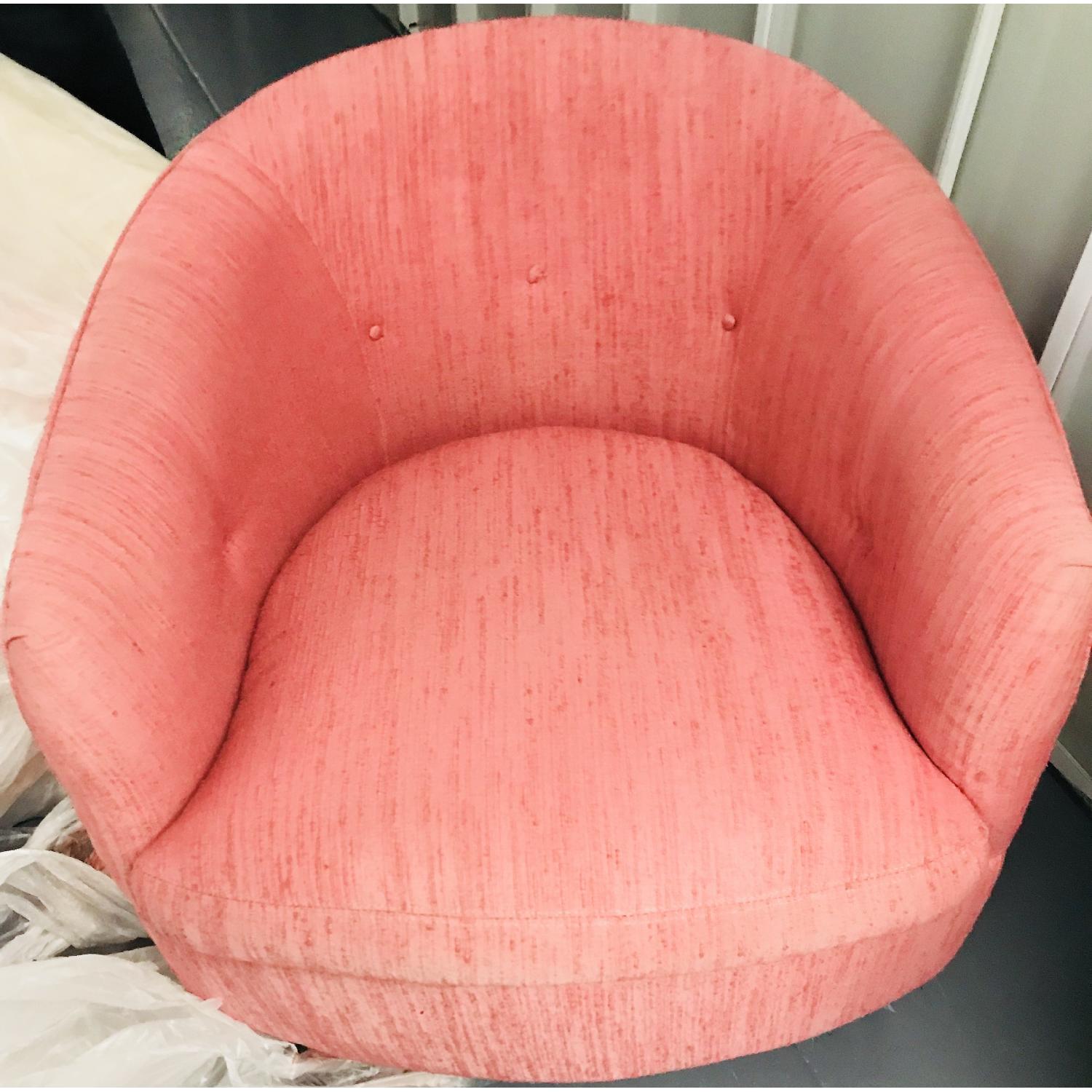 Vintage Milo Baughman Mid Century Pink Tufted Swivel Chair - image-22