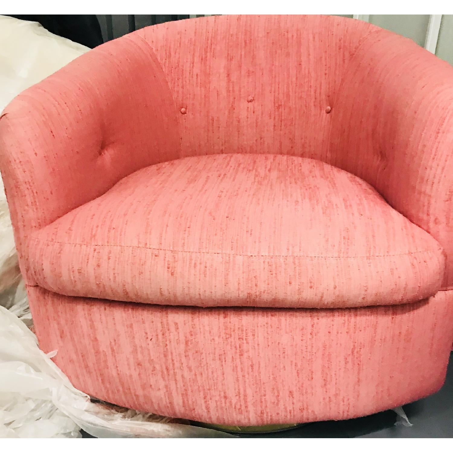 Vintage Milo Baughman Mid Century Pink Tufted Swivel Chair - image-23