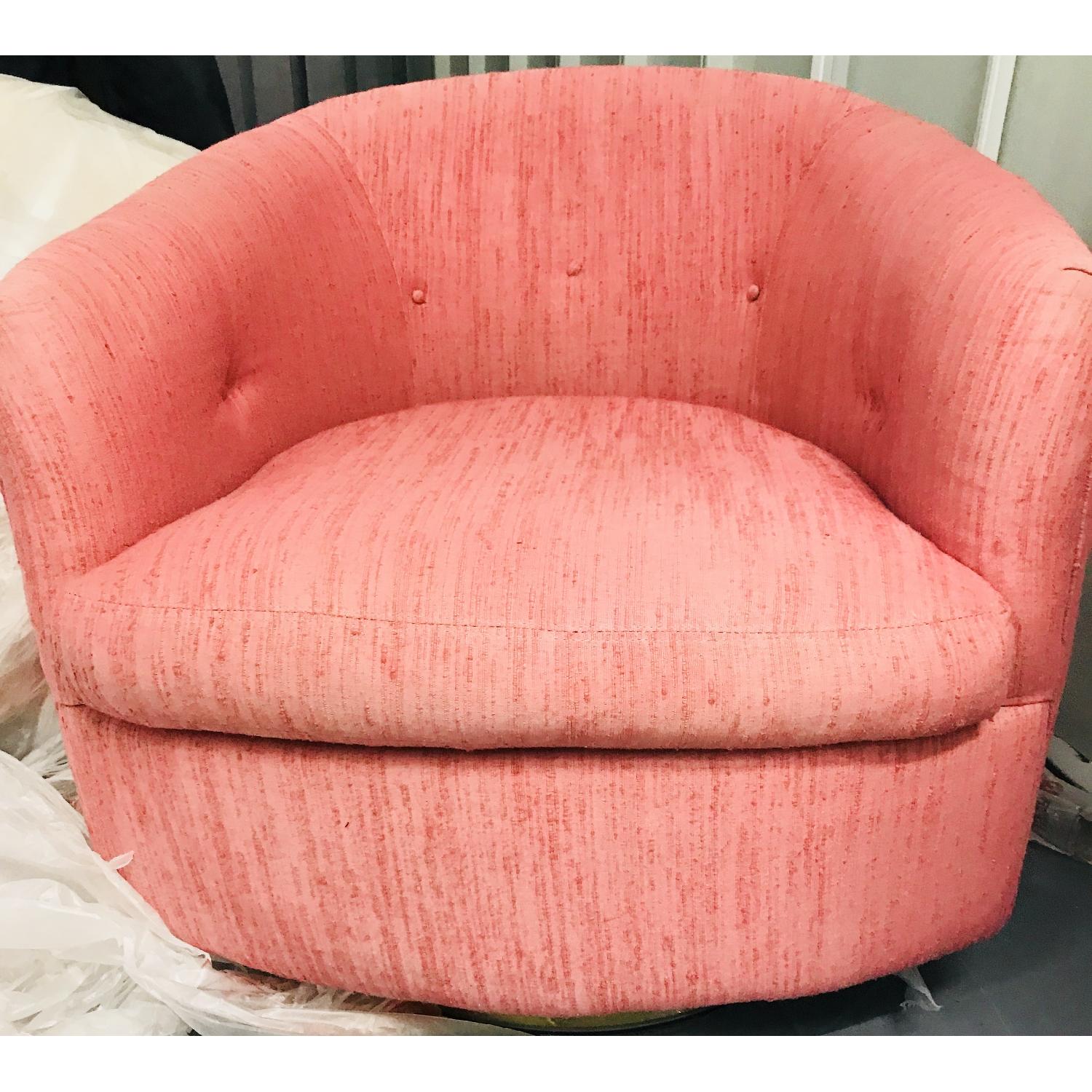 Vintage Milo Baughman Mid Century Pink Tufted Swivel Chair - image-24
