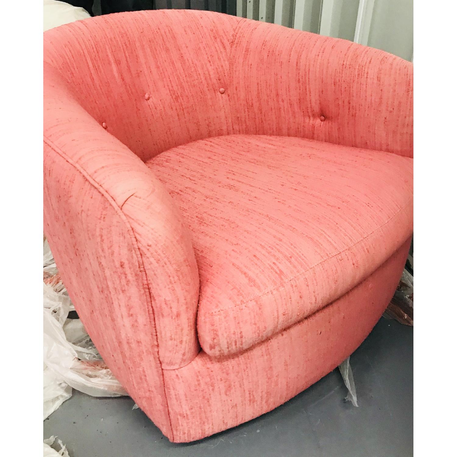 Vintage Milo Baughman Mid Century Pink Tufted Swivel Chair - image-26