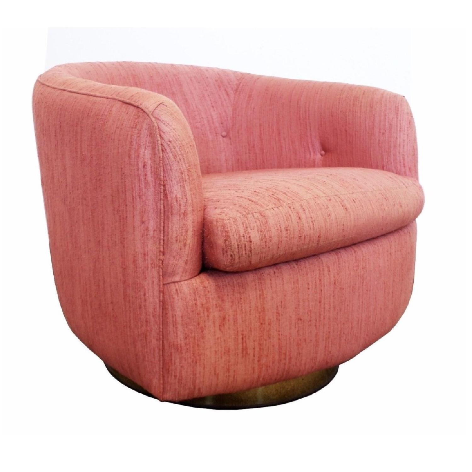 Vintage Milo Baughman Mid Century Pink Tufted Swivel Chair - image-0