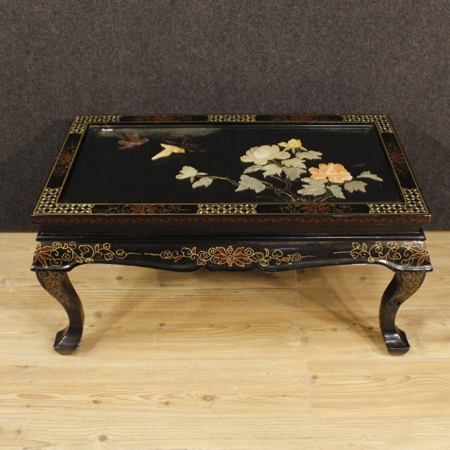 French Coffee Table in Lacquered Gilt Painted Chinoiserie - image-3