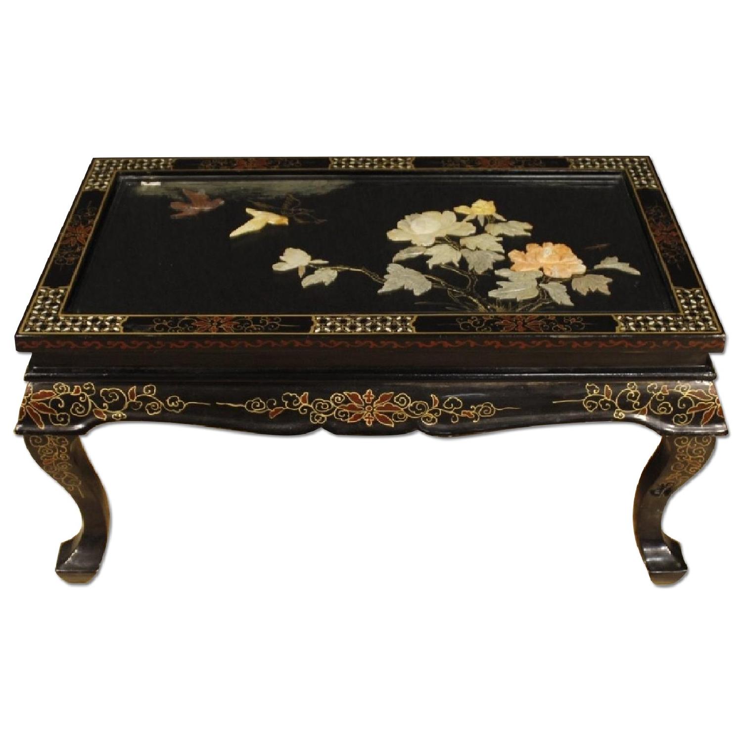 French Coffee Table in Lacquered Gilt Painted Chinoiserie - image-0