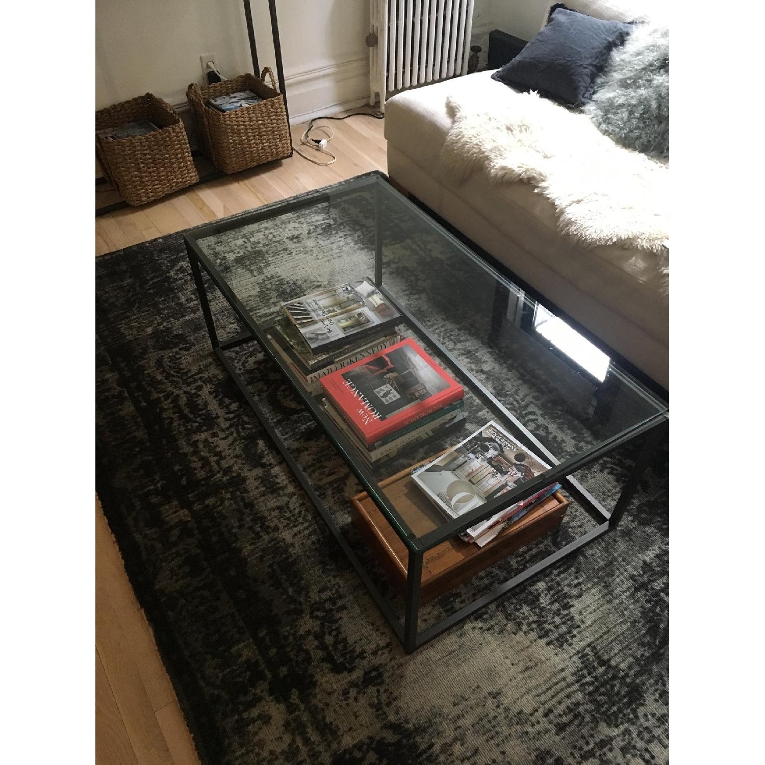 West Elm Box Frame Coffee Table in Glass/Antique Bronze - image-1