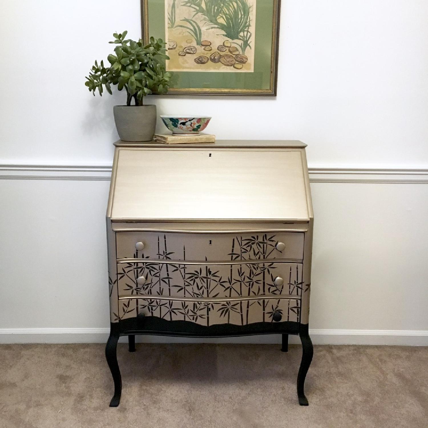 Metallic & Black Secretary Desk AptDeco