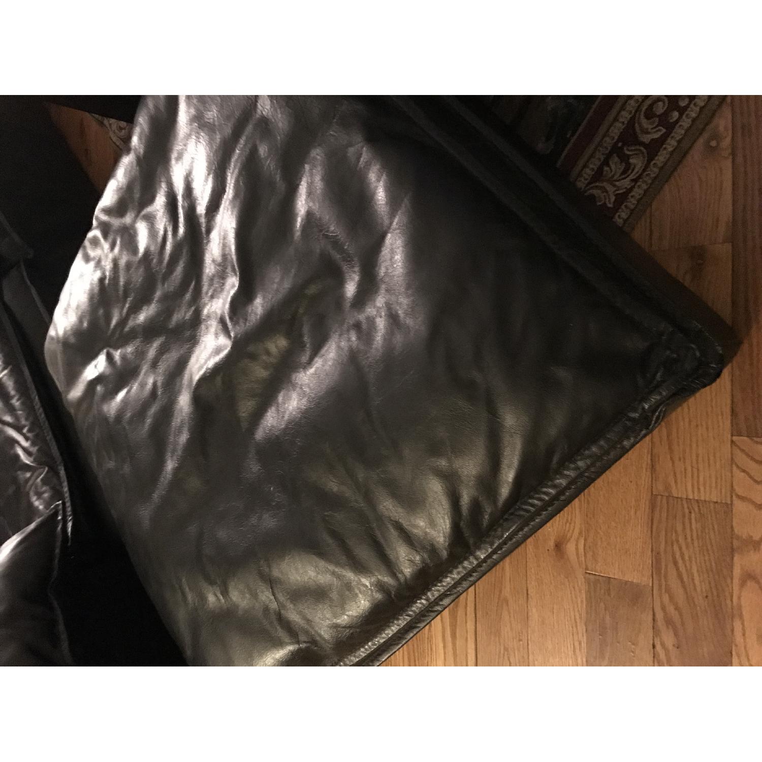 Black Leather 3 Seater Sofa & Ottoman - image-3