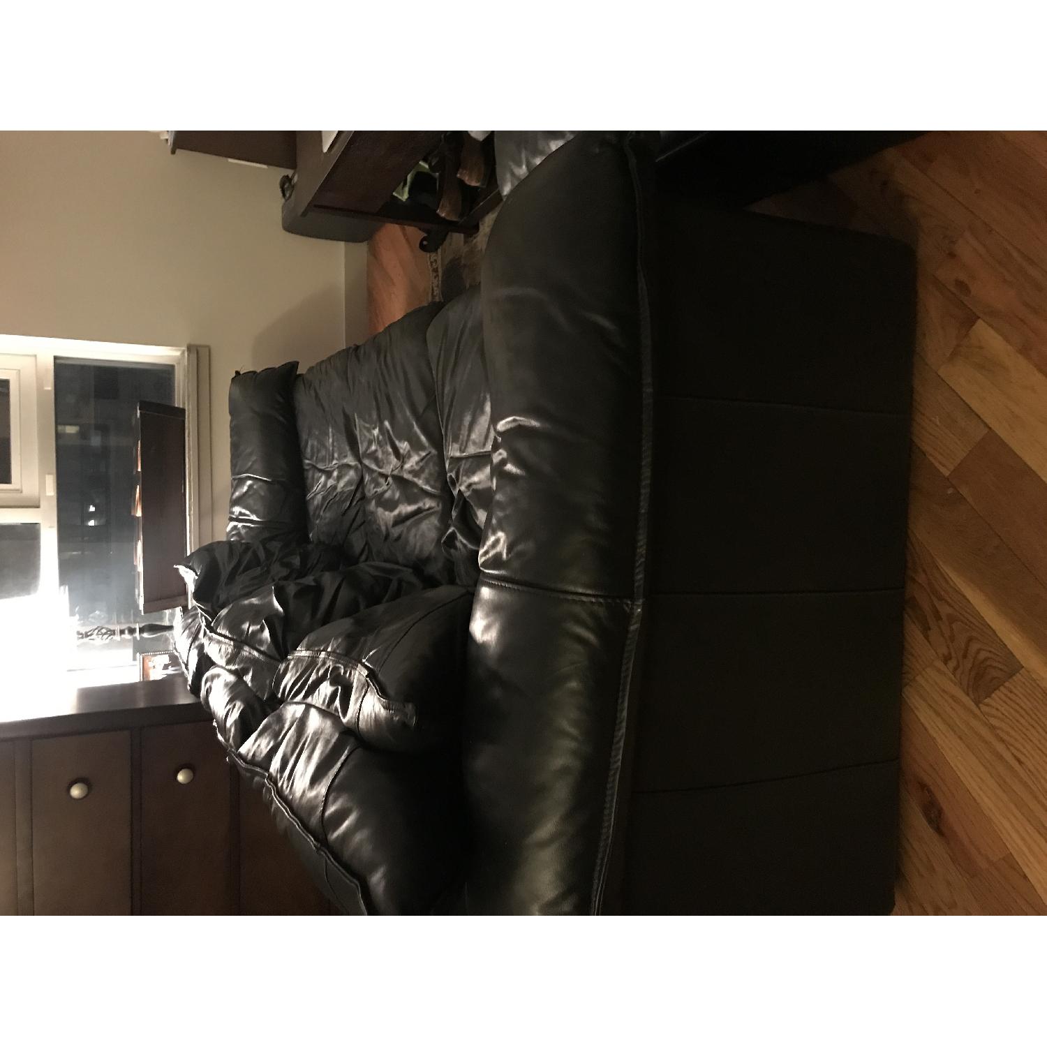 Black Leather 3 Seater Sofa & Ottoman - image-4