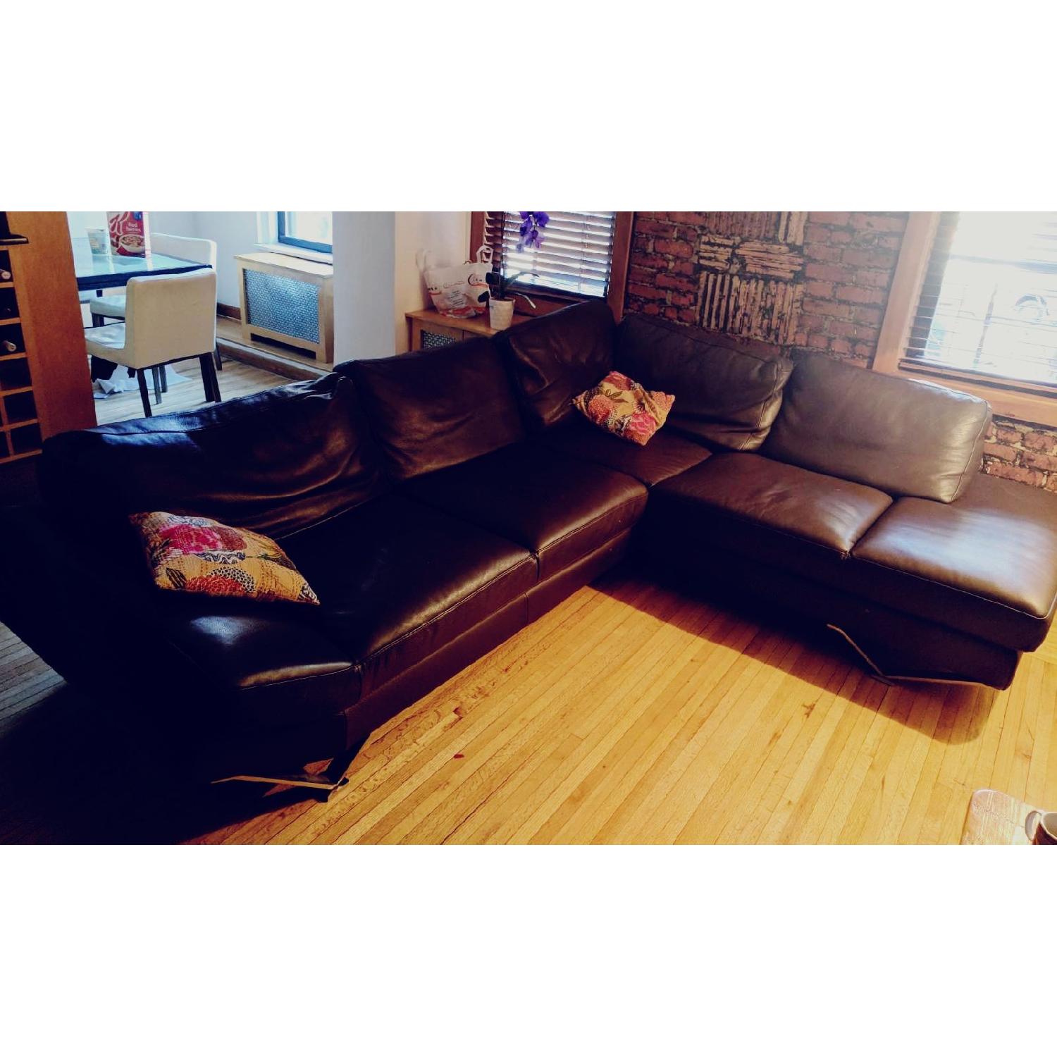 Natuzzi Domino Brown Leather Sectional Couch - image-1