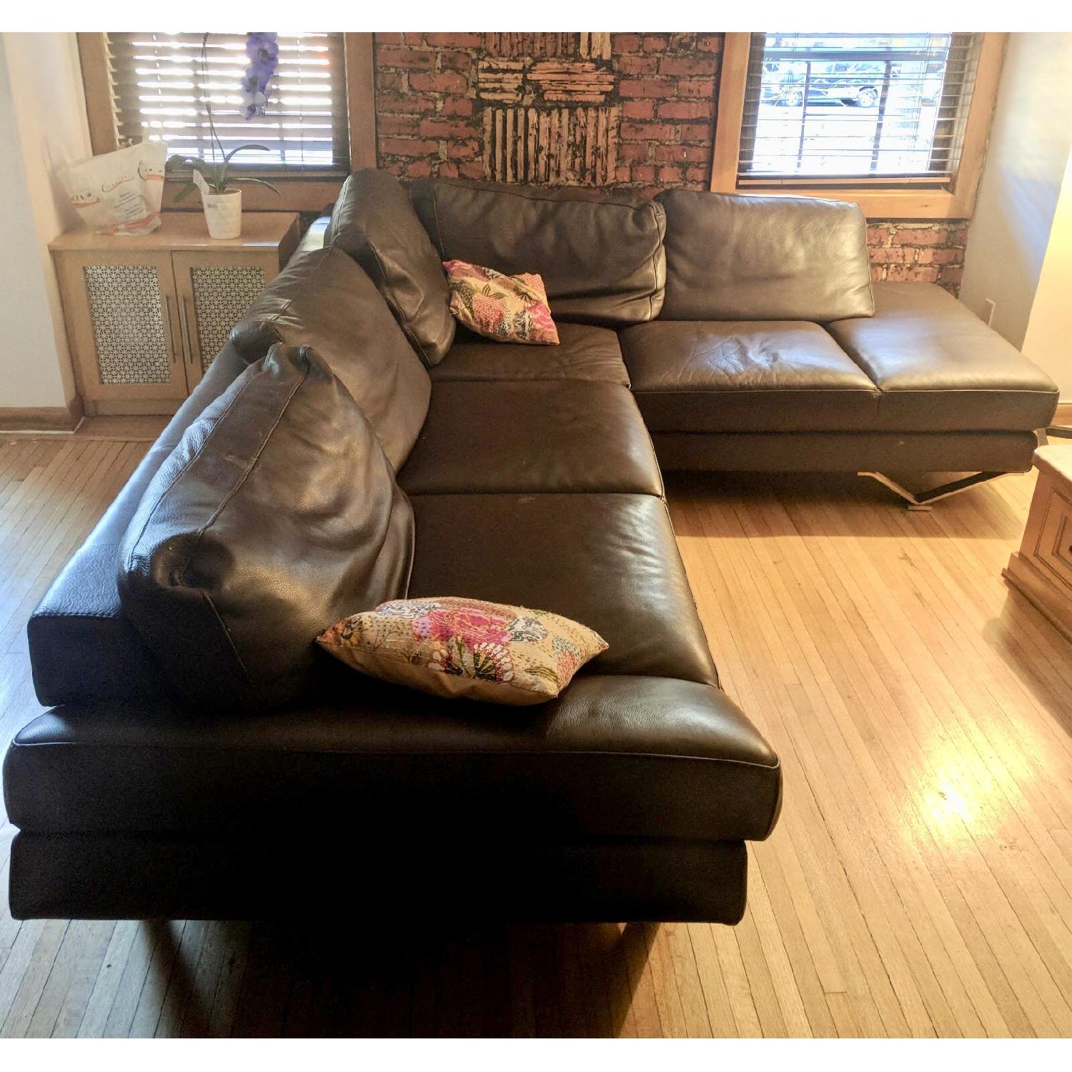 Natuzzi Domino Brown Leather Sectional Couch - image-2