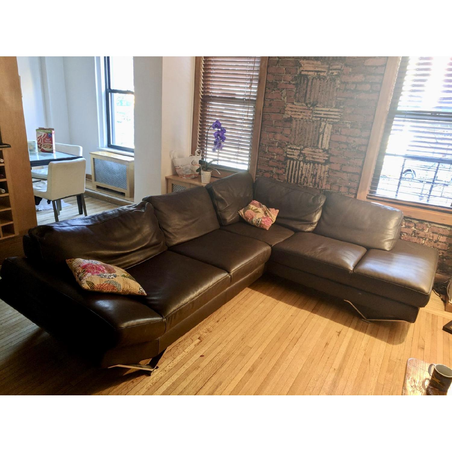 Natuzzi Domino Brown Leather Sectional Couch - image-3