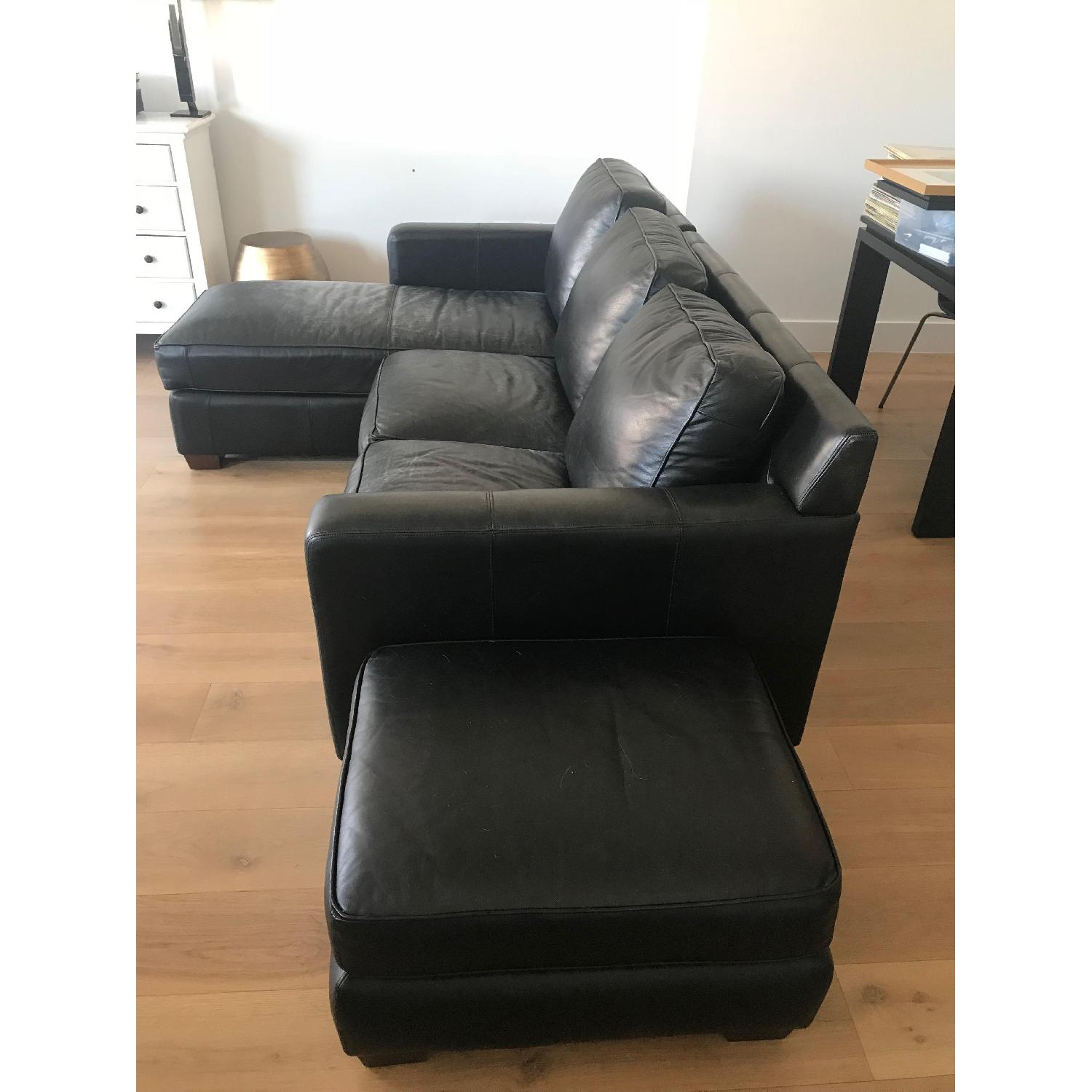 Thomasville Black Leather Sectional Sofa & Ottoman - image-3