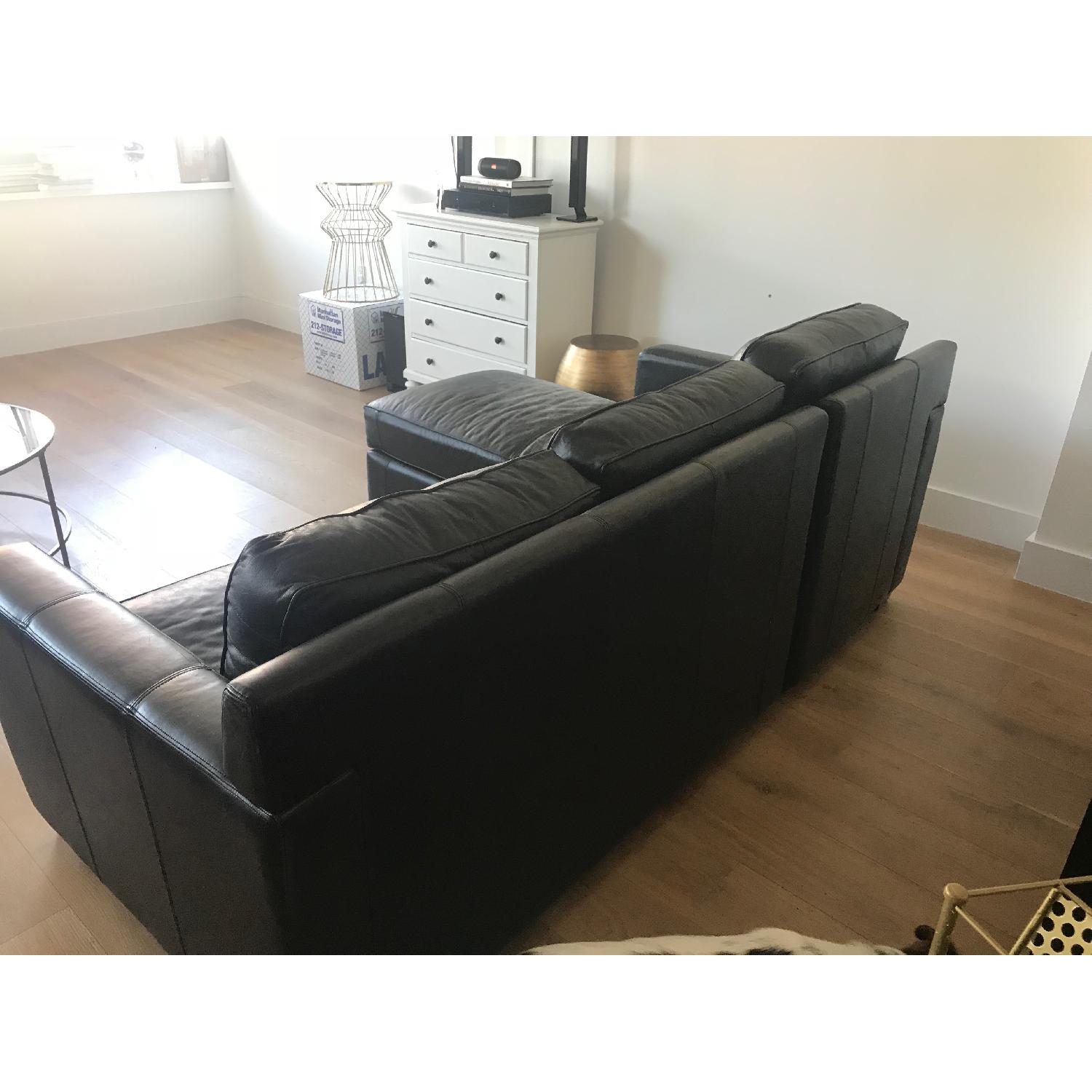 Thomasville Black Leather Sectional Sofa & Ottoman - image-4