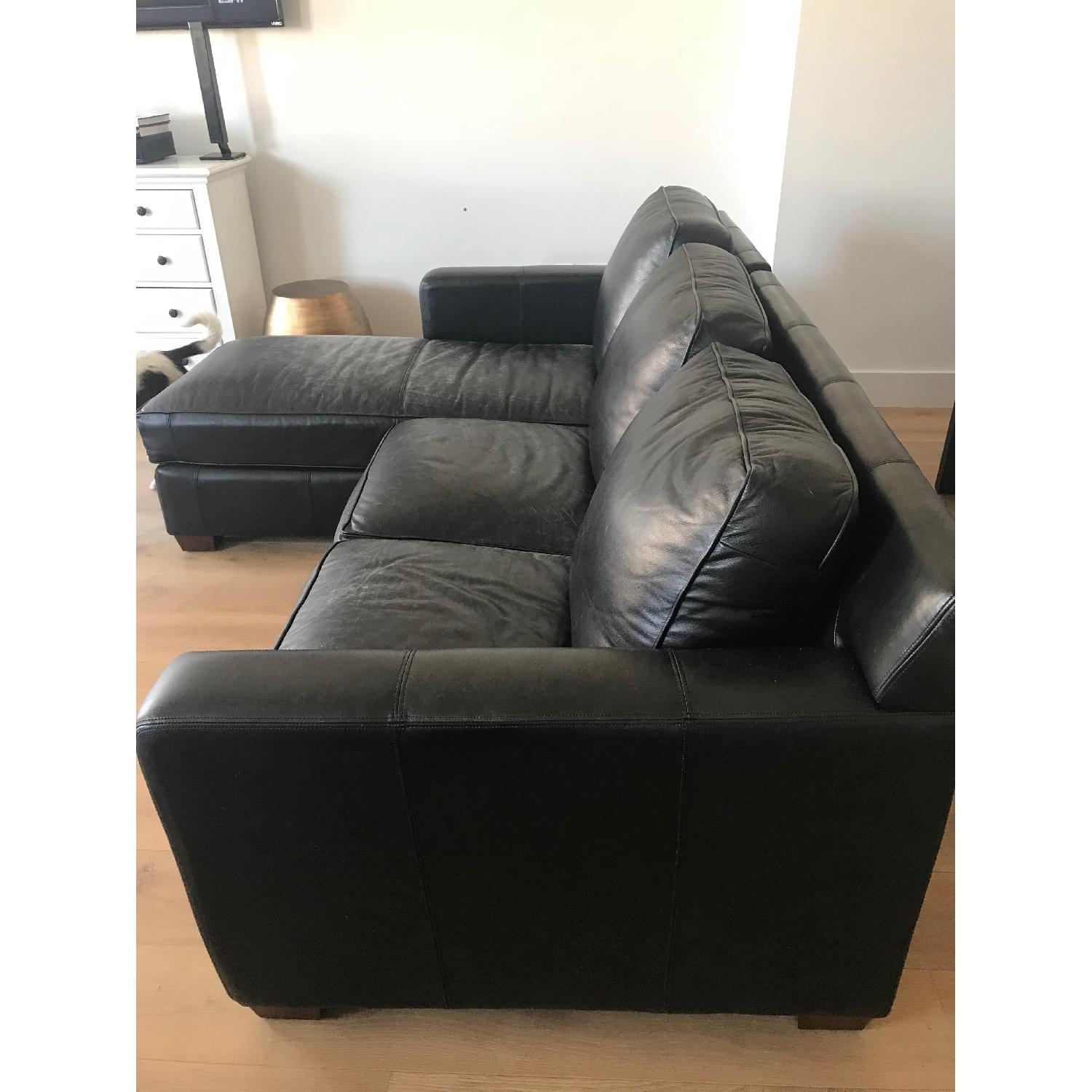 Thomasville Black Leather Sectional Sofa & Ottoman - image-5