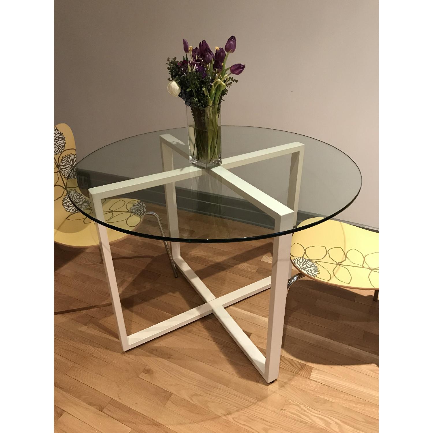 West Elm Round Glass Dining Table w/ 2 Chairs AptDeco