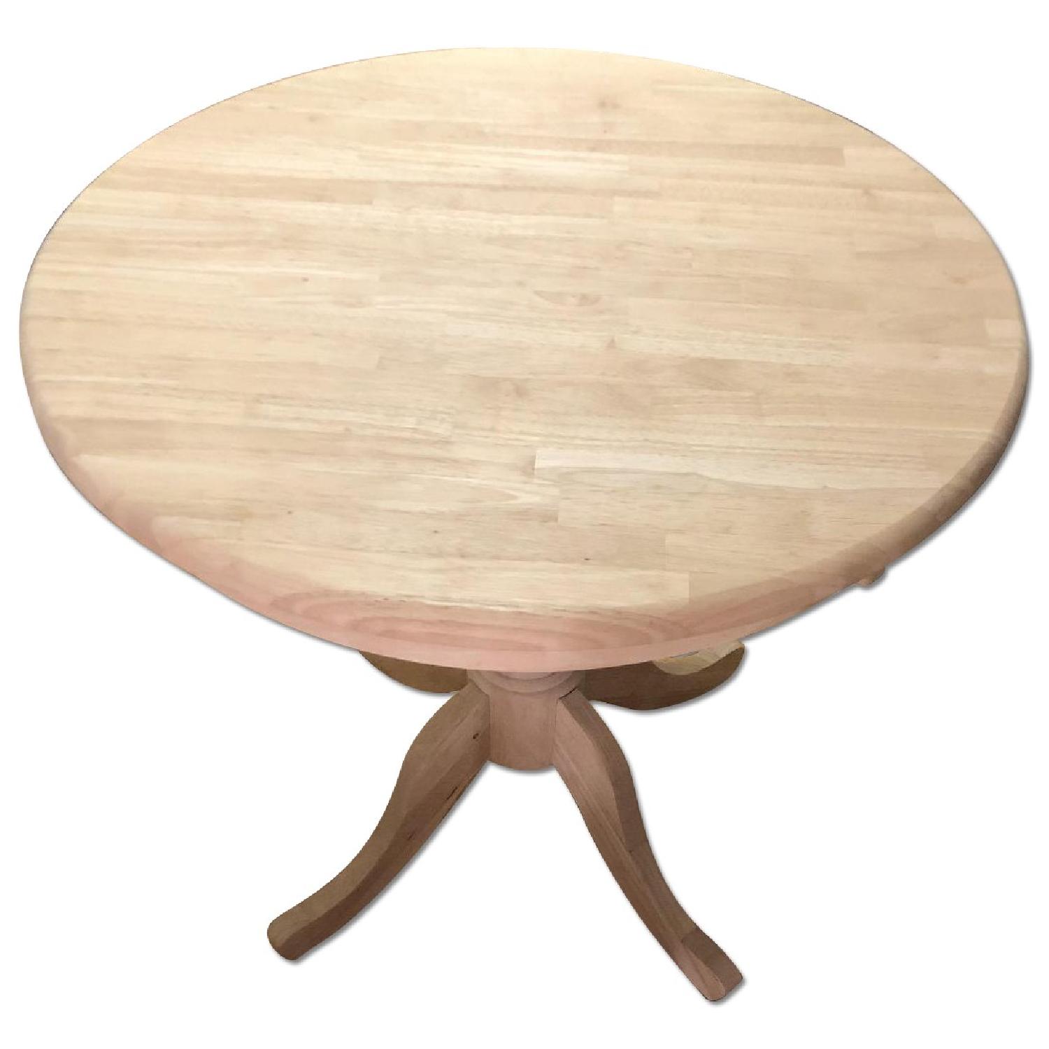 Wood Pedestal Dining Table w/ Glass Top - image-0