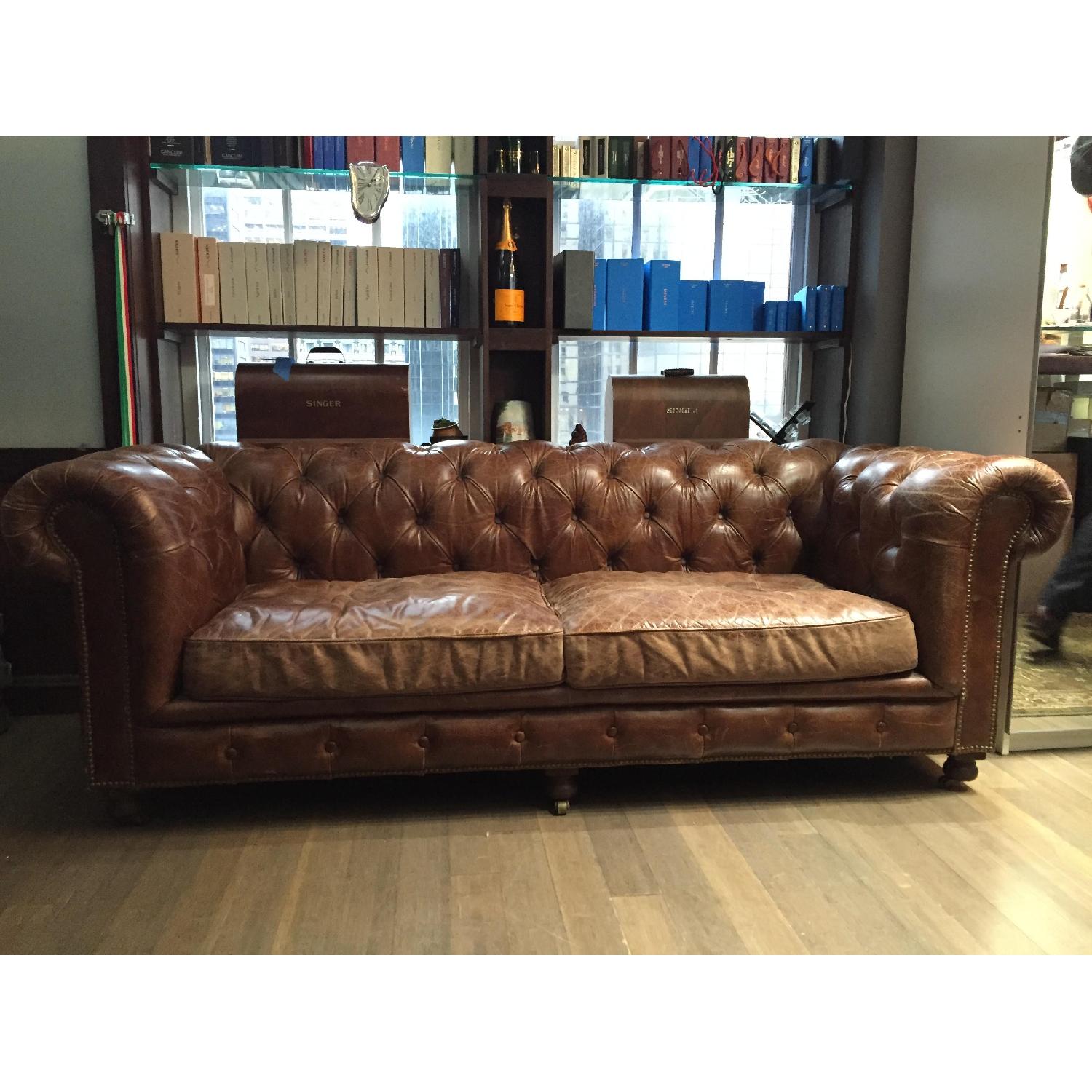 Restoration Hardware Chesterfield Leather Sofa in Tobacco - image-1