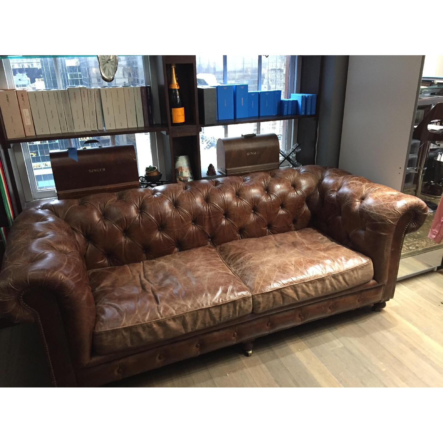 Restoration Hardware Chesterfield Leather Sofa in Tobacco - image-2