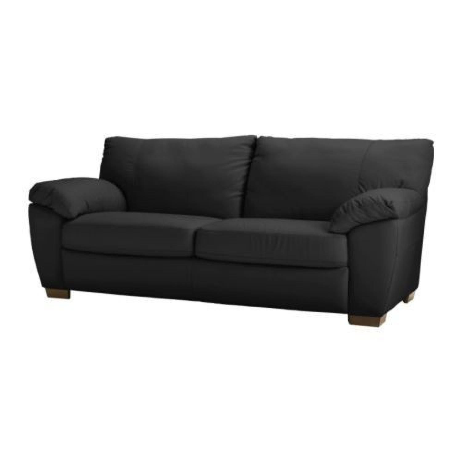 Ikea Vreta Black Leather Couch - AptDeco