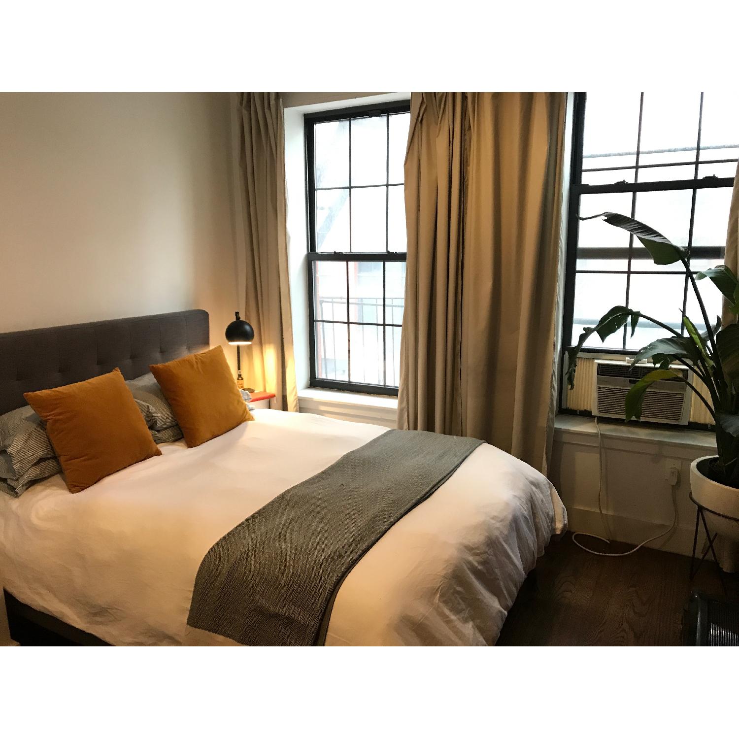 West Elm Grid-Tufted Upholstered Tapered Leg Queen Bed - image-1