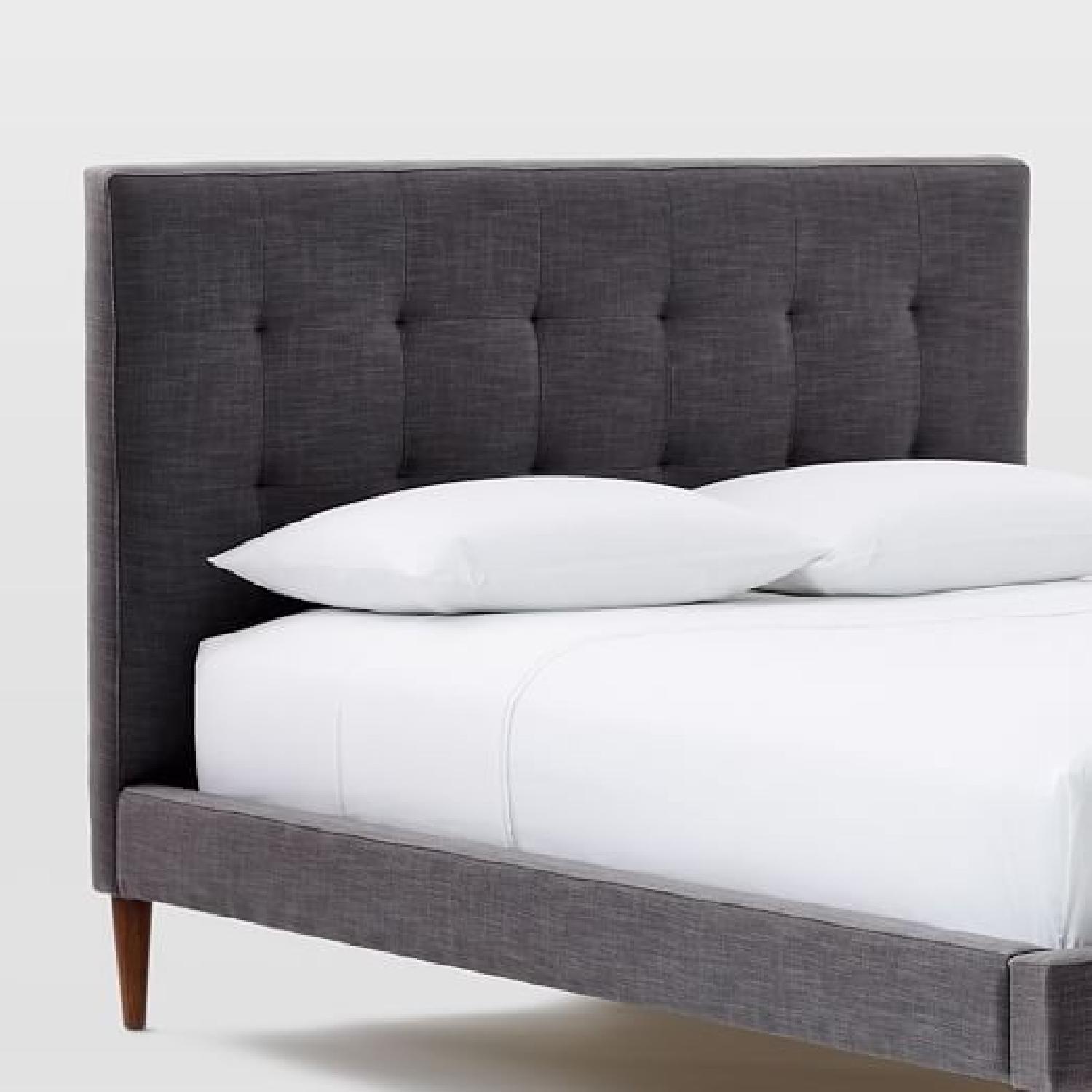 West Elm Grid-Tufted Upholstered Tapered Leg Queen Bed - image-6
