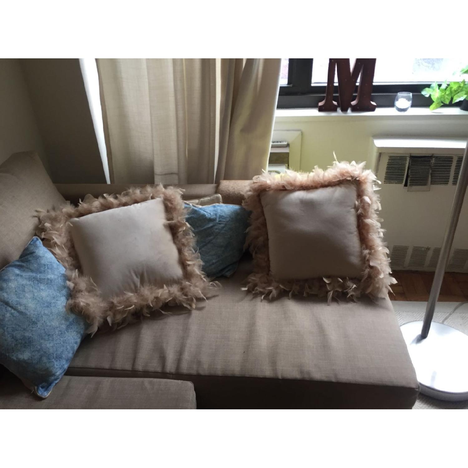 Zara Home Velvet Cushion w/ Feather Edge - image-1