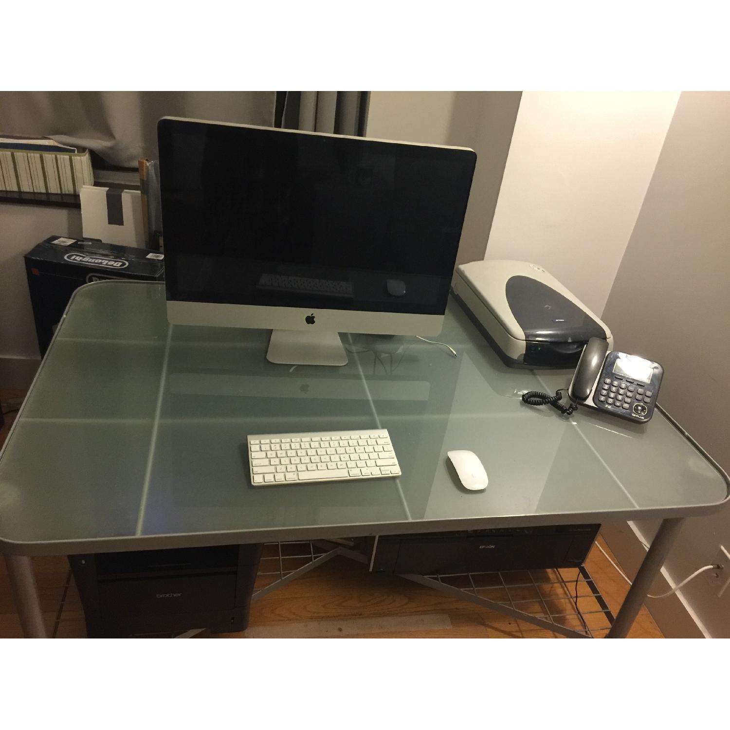 Ikea Office Desk w/ Glass Top & Chair AptDeco