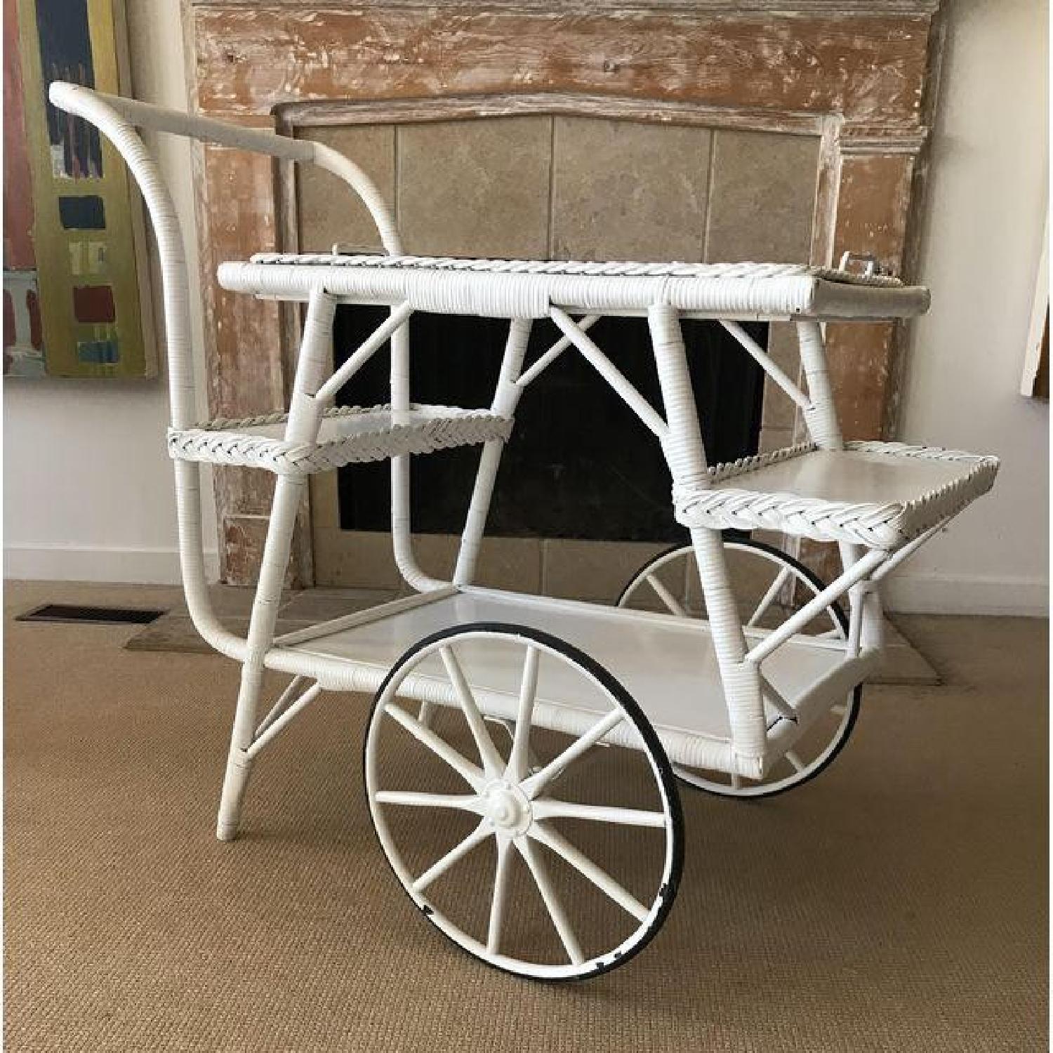 Vintage Wicker Bar Cart/Tea Server - image-1