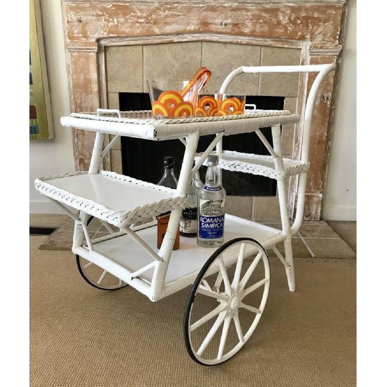 Vintage Wicker Bar Cart/Tea Server - image-2